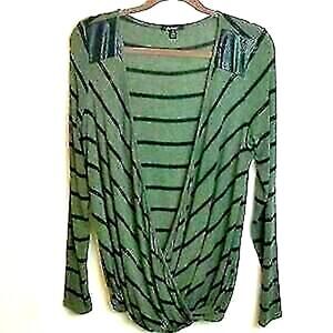 ELLA MOSS BLOUSE SHIRT TOP Green stripe Sz M